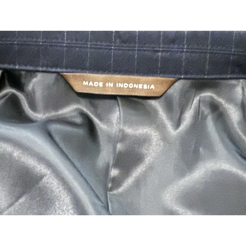 Merona 44R 2PC Suit Blazer Men Pants 36x30 Poly Blend Deep Navy Blue Gray Stripe
